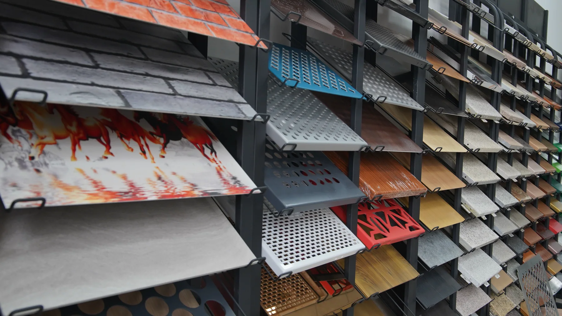 Architectural aluminium colour, texture and perforation sample library