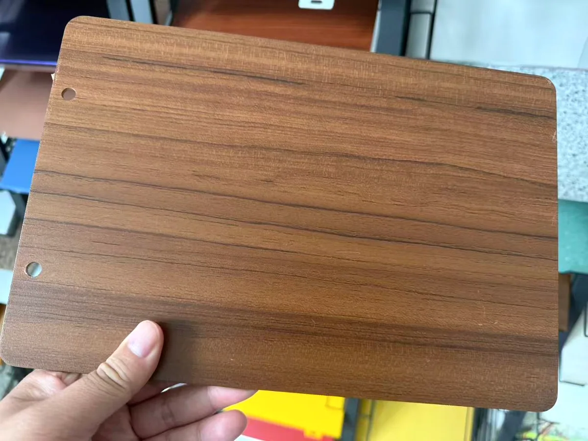 Close view of a real wood grain aluminium finish